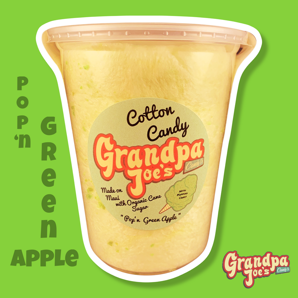 Pop’n Green Apple (made w/popping candy) Cotton Candy - 100% Organic Sugar Cotton Candy